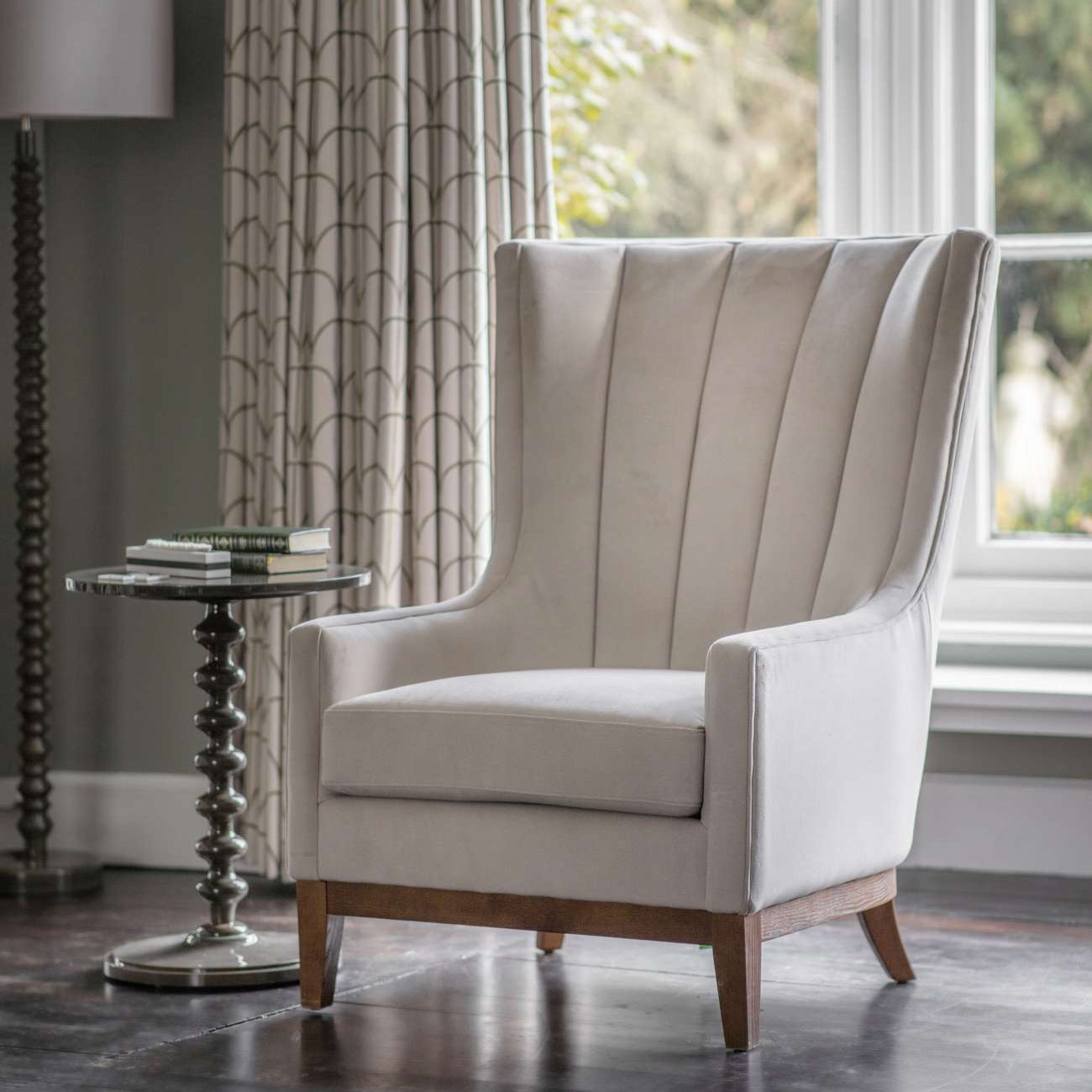 Rothbury Soft Taupe Ribbed Upholstered Wingback Armchair